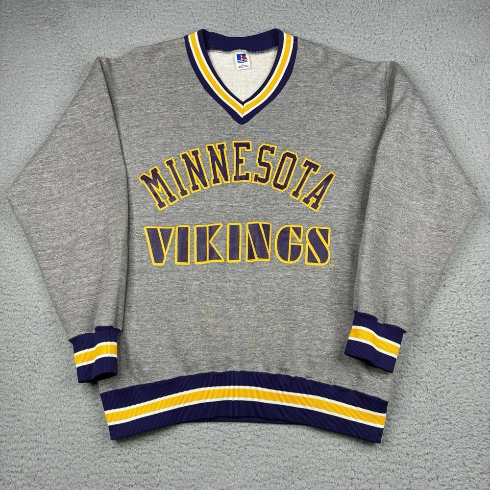 Vintage Minnesota Vikings Sweatshirt Mens Large Gray Russell Athletic USA 90s